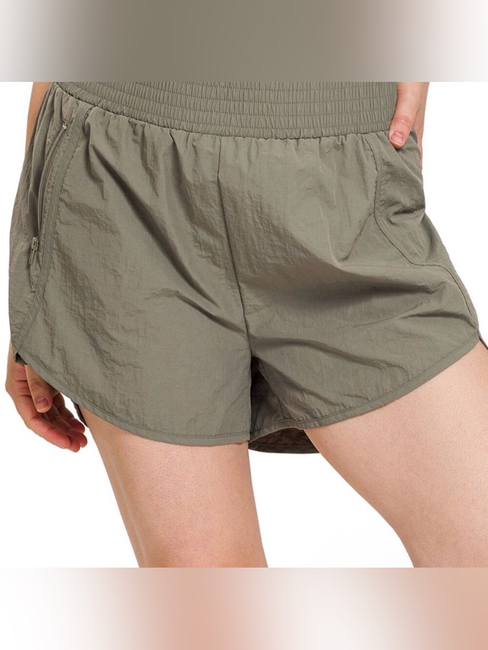 NWOT Zenana Windbreaker Smocked Waistband Running Shorts